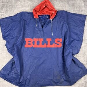 Buffalo Bills Jacket Men's Large Blue 2 Toned Vtg 80s Ponchos Rain Coat Hooded